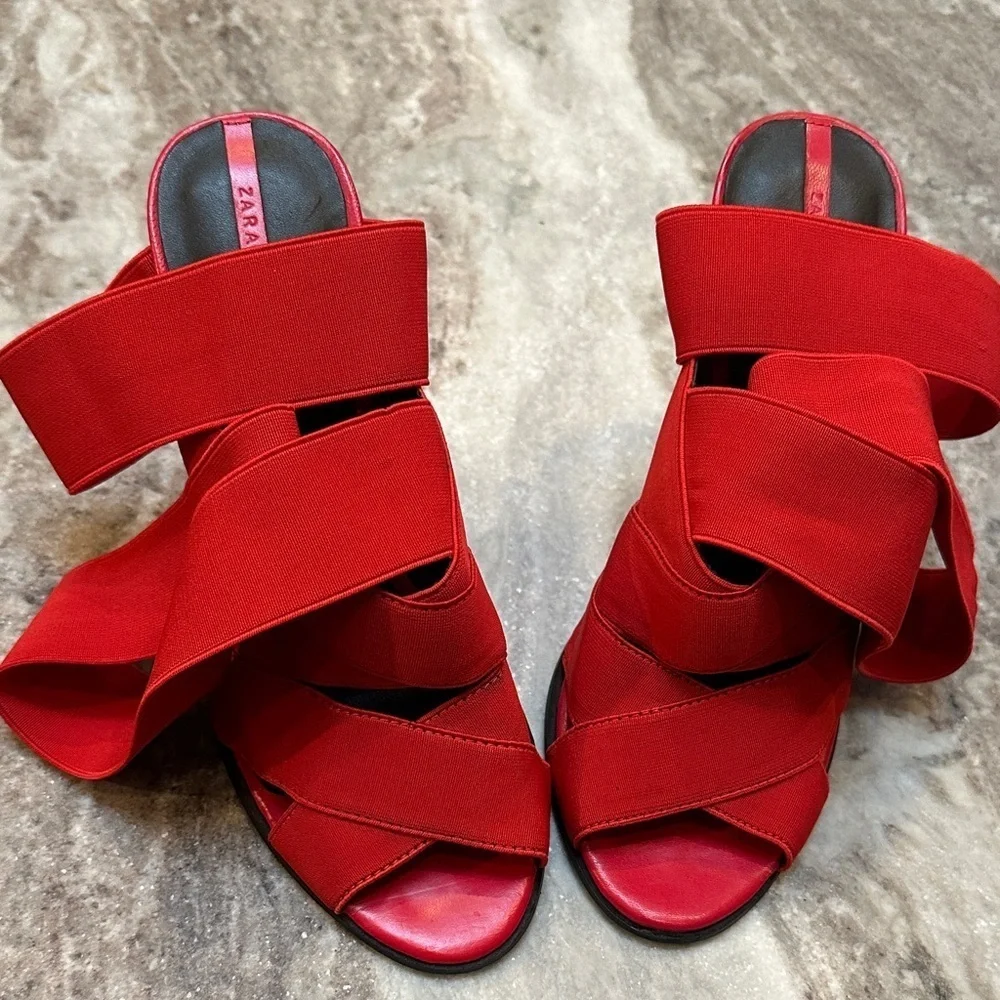 Zara Strappy Wrap Heels Red Sz 38